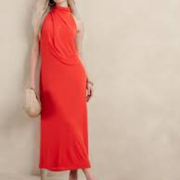 Banana Republic Sleeveless Coral Drapeneck Maxi XS - Picture 1 of 12